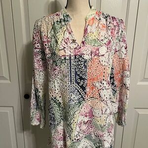 EXCELLENT CONDITION, CHICO’S EYELET TOP 100% COTTON, SIZE 1.5